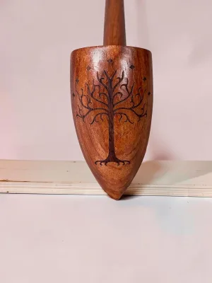 smokygrotto Horn of Gondor Smoking Pipe, Pearwood Hand-Etched Tree Design, 13.25-inch Long Churchwarden Style