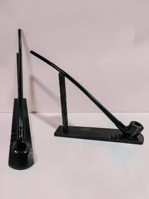 smokygrotto Churchwarden Pipe Pearwood Long Stem Black Finish with Stand