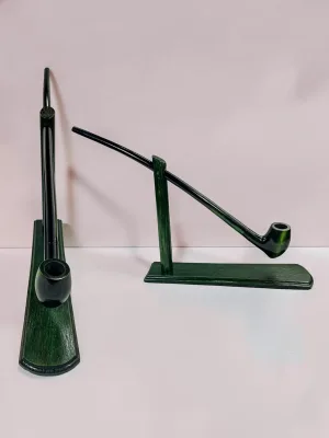 smokygrotto Churchwarden Pipe Pearwood Green Finish with Stand