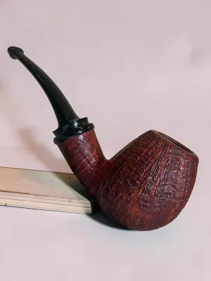 smokygrotto Blasted Egg Briar Pipe with Horn Ring 4.75 Inch
